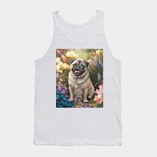 Pug Lovers Cute Pug in Flower Garden Tank Top